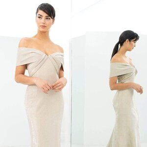 Alexander by Daymor - Textured Fabric Shiny Gold Trumpet Gown: Size US 6-8